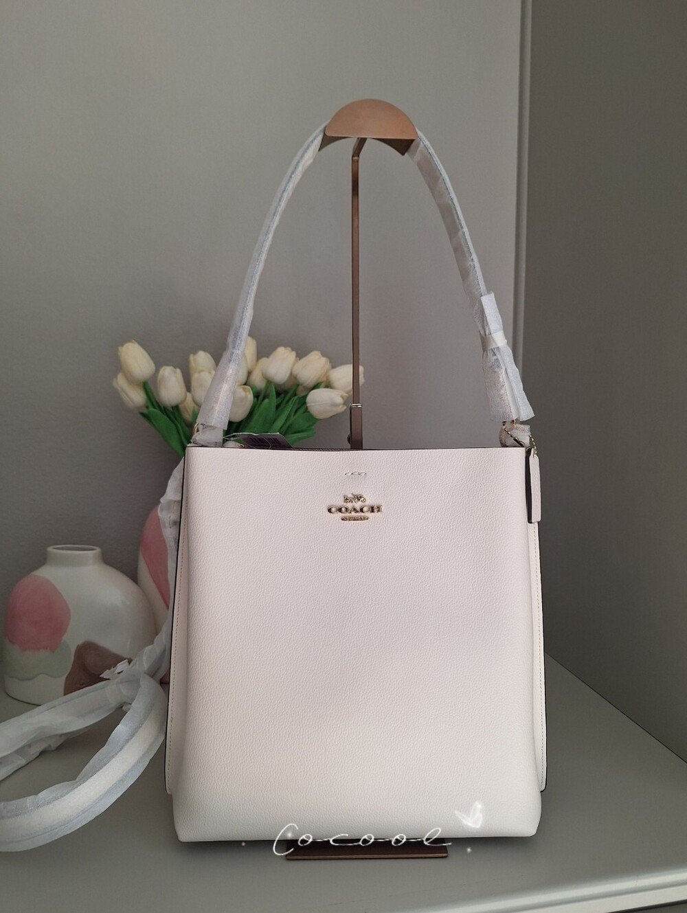 NWT Coach Large Mollie Bucket Shoulder Bag Chalk White Leather CA214